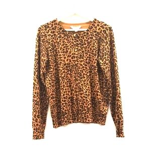 Brown Women Size S Animal Print Button Sweater
